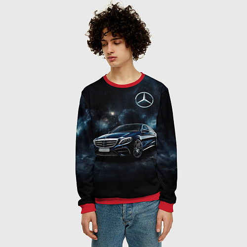 Мужской свитшот Mercedes Benz galaxy / 3D-Красный – фото 3