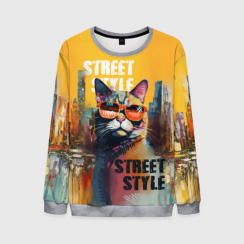 Мужской свитшот Кот в городе - street style / 3D-Меланж – фото 1