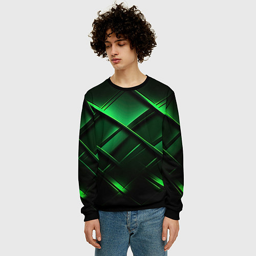 Мужской свитшот Зеленые неоновые плиты / 3D-Черный – фото 3