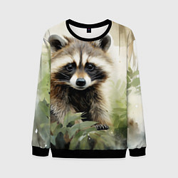 Свитшот мужской Енот акварель, цвет: 3D-черный