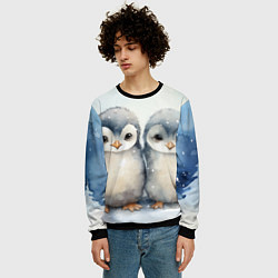 Свитшот мужской Милые пингвины акварель, цвет: 3D-черный — фото 2