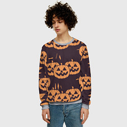 Свитшот мужской Фонарь джек в грандж стиле halloween тыква cartoon, цвет: 3D-меланж — фото 2