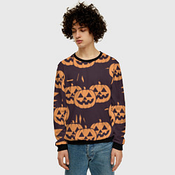 Свитшот мужской Фонарь джек в грандж стиле halloween тыква cartoon, цвет: 3D-черный — фото 2
