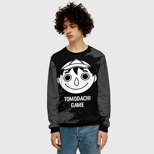 Мужской свитшот Tomodachi Game glitch на темном фоне / 3D-Черный – фото 3