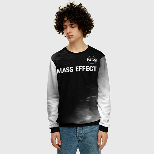 Мужской свитшот Mass Effect glitch на темном фоне: символ сверху / 3D-Черный – фото 3
