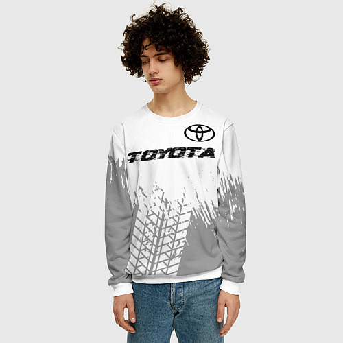 Мужской свитшот Toyota speed на светлом фоне со следами шин: симво / 3D-Белый – фото 3