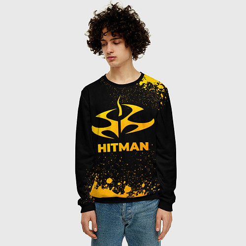 Мужской свитшот Hitman - gold gradient / 3D-Черный – фото 3