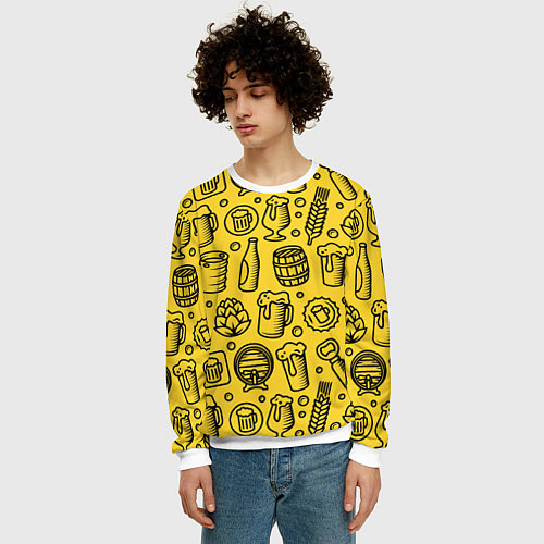 Мужской свитшот Пиво и аксессуары - жёлтый / 3D-Белый – фото 3