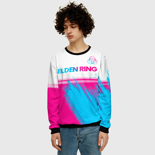 Мужской свитшот Elden Ring neon gradient style: символ сверху / 3D-Черный – фото 3