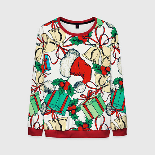 Мужской свитшот Узор с новогодними падарками / 3D-Красный – фото 1