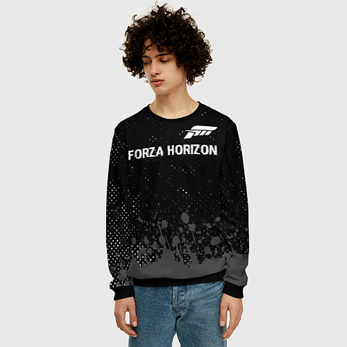 Мужской свитшот Forza Horizon glitch на темном фоне: символ сверху / 3D-Черный – фото 3