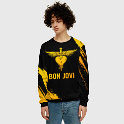 Свитшот мужской Bon Jovi - gold gradient, цвет: 3D-черный — фото 2