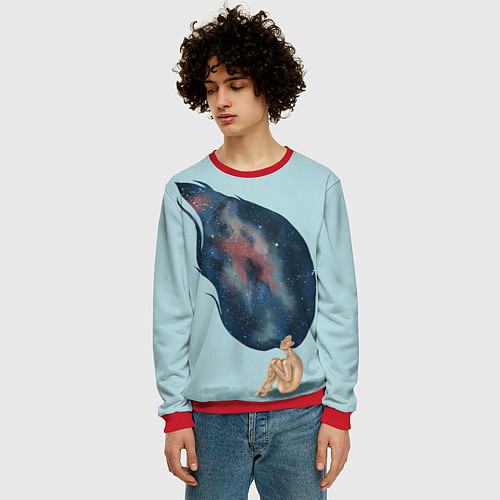Мужской свитшот Девушка космос в волосах / 3D-Красный – фото 3