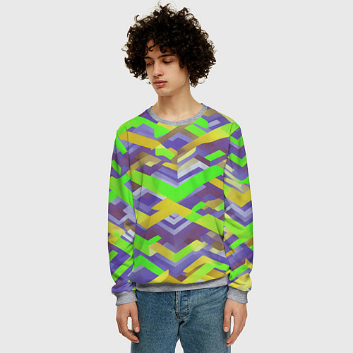 Мужской свитшот Зелёные ретро стрелки / 3D-Меланж – фото 3