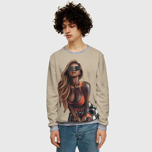 Мужской свитшот Девушка с тату / 3D-Меланж – фото 3
