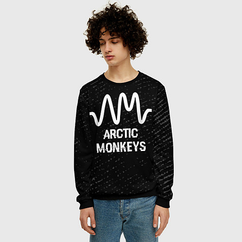 Мужской свитшот Arctic Monkeys glitch на темном фоне / 3D-Черный – фото 3