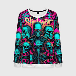 Свитшот мужской Slipknot на фоне рок черепов, цвет: 3D-белый
