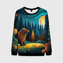 Свитшот мужской Хозяин тайги: медведь в лесу, цвет: 3D-черный