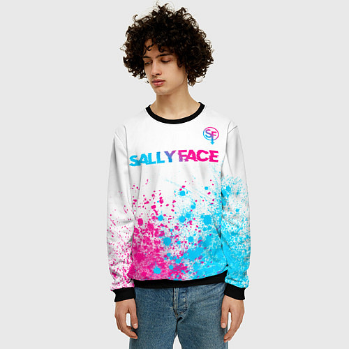 Мужской свитшот Sally Face neon gradient style: символ сверху / 3D-Черный – фото 3