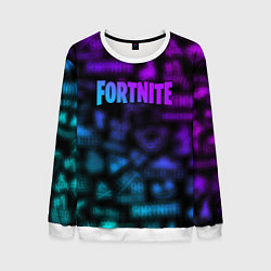 Свитшот мужской Неоновые логотипы Fortnite, цвет: 3D-белый