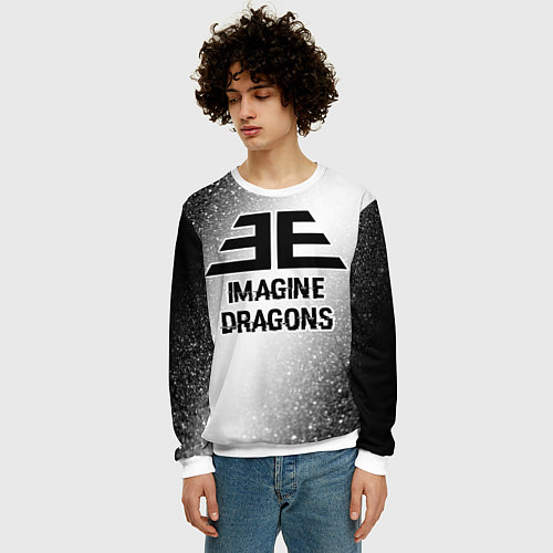 Мужской свитшот Imagine Dragons glitch на светлом фоне / 3D-Белый – фото 3