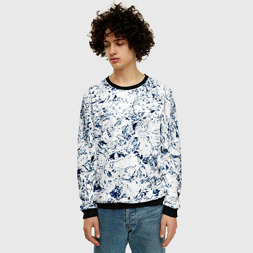 Мужской свитшот Паттерн ледяные вершины гор / 3D-Черный – фото 3