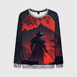Свитшот мужской Samurai and red moon - нейросеть, цвет: 3D-меланж