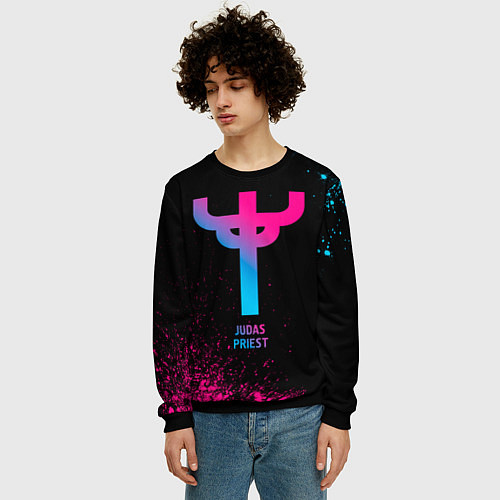 Мужской свитшот Judas Priest - neon gradient / 3D-Черный – фото 3