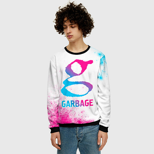 Мужской свитшот Garbage neon gradient style / 3D-Черный – фото 3
