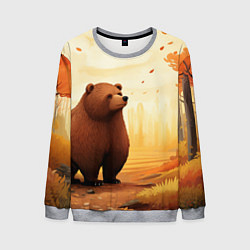 Свитшот мужской Мишка в осеннем лесу фолк-арт, цвет: 3D-меланж