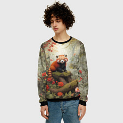 Свитшот мужской Красная панда в лесу, цвет: 3D-черный — фото 2