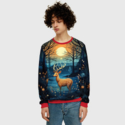 Свитшот мужской Олень в ночном лесу фолк-арт, цвет: 3D-красный — фото 2
