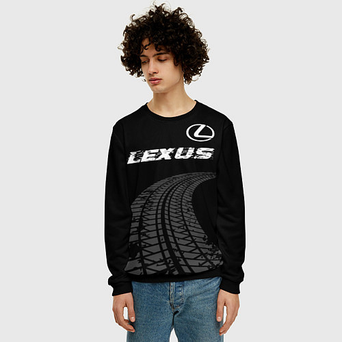 Мужской свитшот Lexus speed на темном фоне со следами шин: символ / 3D-Черный – фото 3