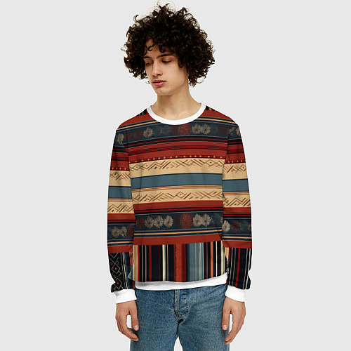 Мужской свитшот Этнический принт в полоску / 3D-Белый – фото 3