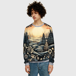 Свитшот мужской Зимний предновогодний пейзаж, цвет: 3D-меланж — фото 2