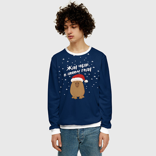 Мужской свитшот Новогодняя капибара 2024 / 3D-Белый – фото 3