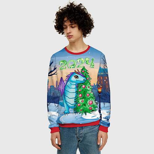 Мужской свитшот Дракон у елки 2024 / 3D-Красный – фото 3
