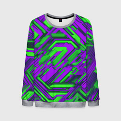 Свитшот мужской Кибкрпанк полосы фиолетовые и зелёные, цвет: 3D-меланж