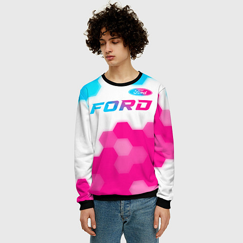 Мужской свитшот Ford neon gradient style посередине / 3D-Черный – фото 3