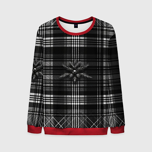 Мужской свитшот Черно-белая шотландская клетка / 3D-Красный – фото 1