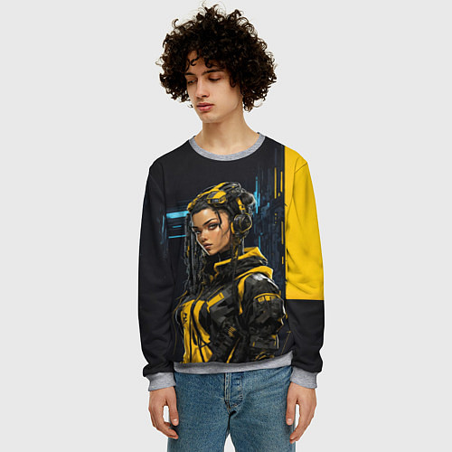 Мужской свитшот Девушка сигнальной одежде / 3D-Меланж – фото 3