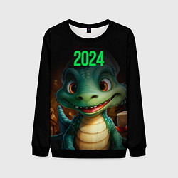 Свитшот мужской 2024 зеленый дракончик, цвет: 3D-черный