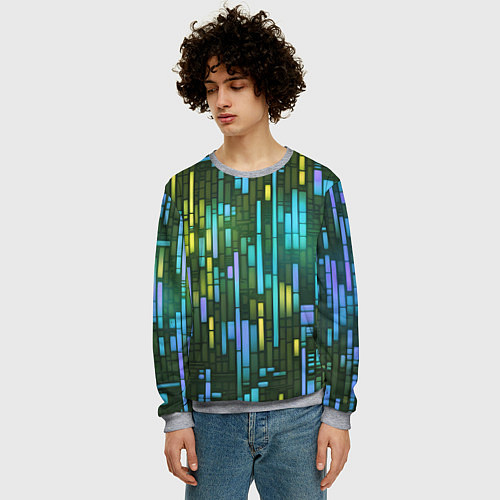 Мужской свитшот Неоновые полосы синие / 3D-Меланж – фото 3