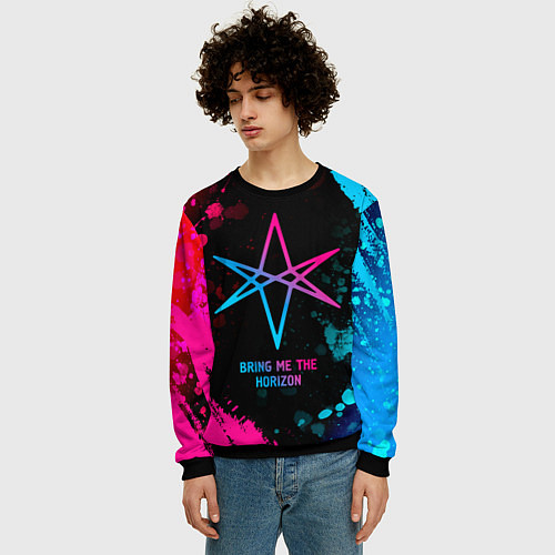 Мужской свитшот Bring Me the Horizon - neon gradient / 3D-Черный – фото 3