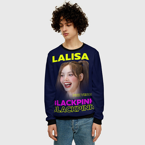 Мужской свитшот Lalisa - девушка из группы Blackpink / 3D-Черный – фото 3
