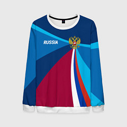 Свитшот мужской Герб и триколор России с геометрией, цвет: 3D-белый