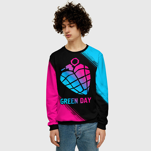 Мужской свитшот Green Day - neon gradient / 3D-Черный – фото 3