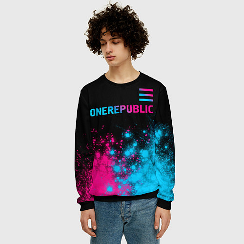 Мужской свитшот OneRepublic - neon gradient посередине / 3D-Черный – фото 3