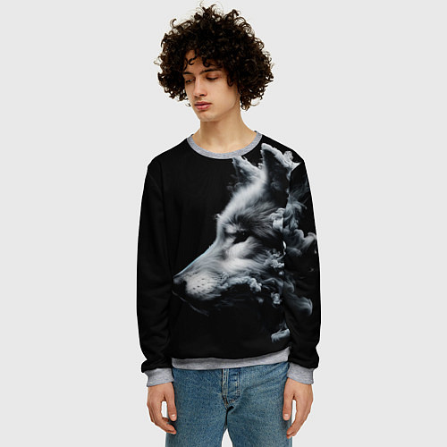 Мужской свитшот Дымный волк / 3D-Меланж – фото 3