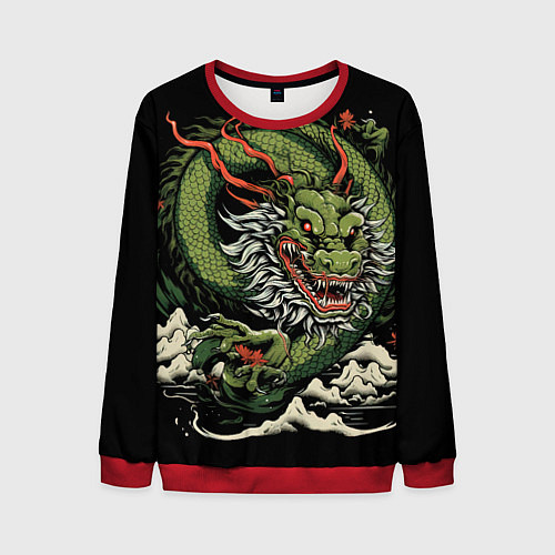 Мужской свитшот Символ года зеленый дракон / 3D-Красный – фото 1